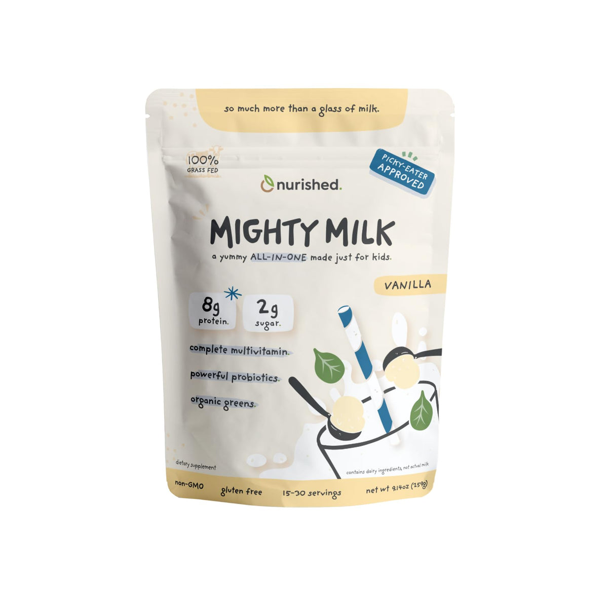 Poudre de protéine Nurished Mighty Milk vanille vue avant