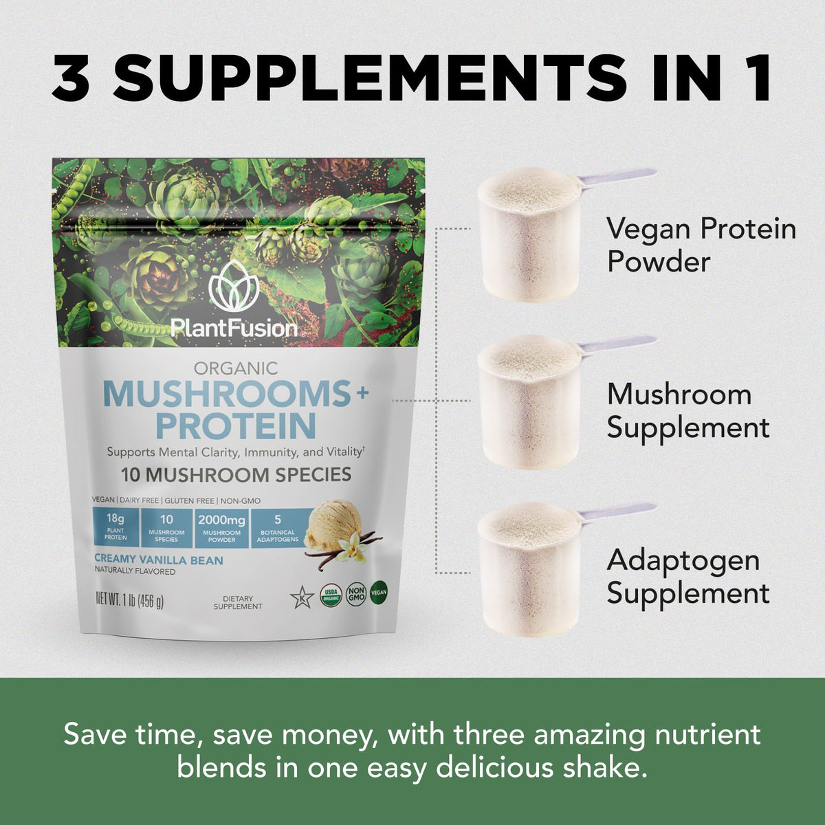 Poudre de protéine PlantFusion mélangée dans un smoothie