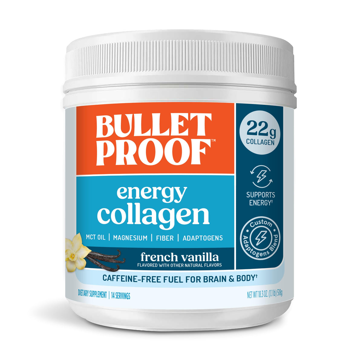 Poudre de Protéines Collagène Bulletproof vanille vue de face