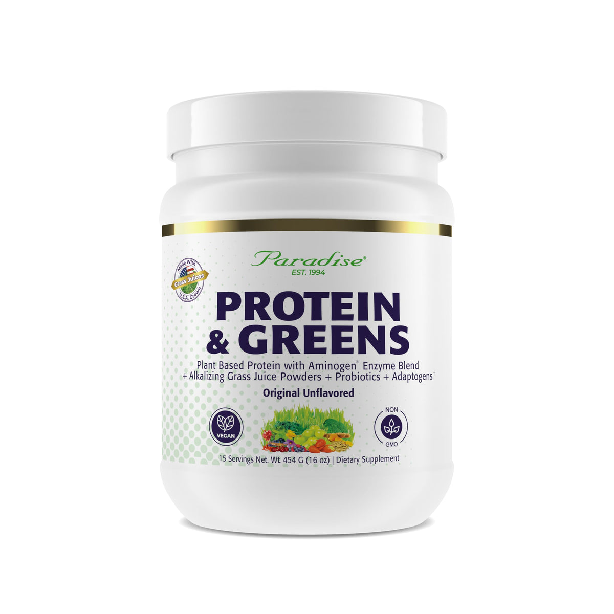 Poudre de protéines et verts Paradise Herbs 590g vue de face