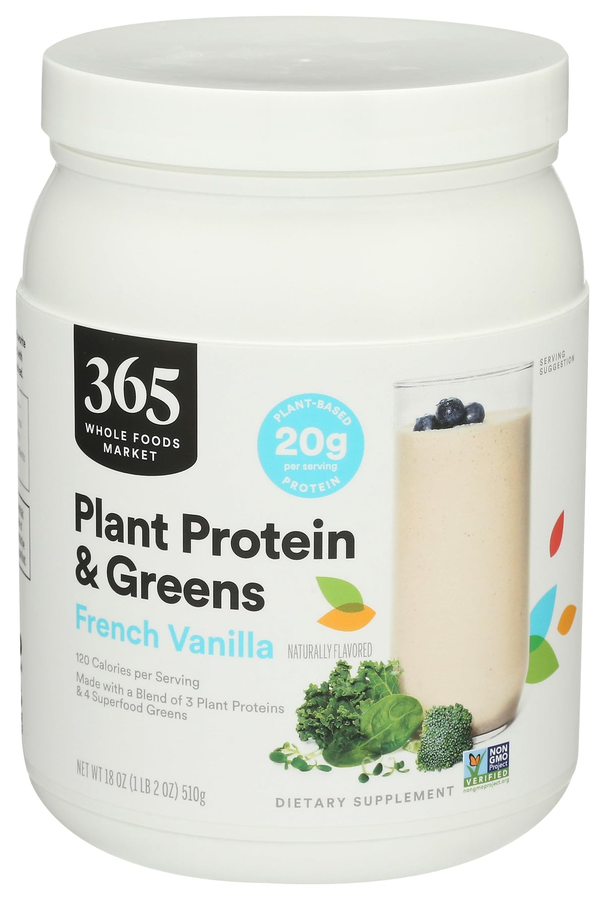 Poudre de protéines et verts vanille française 620g, vue de face