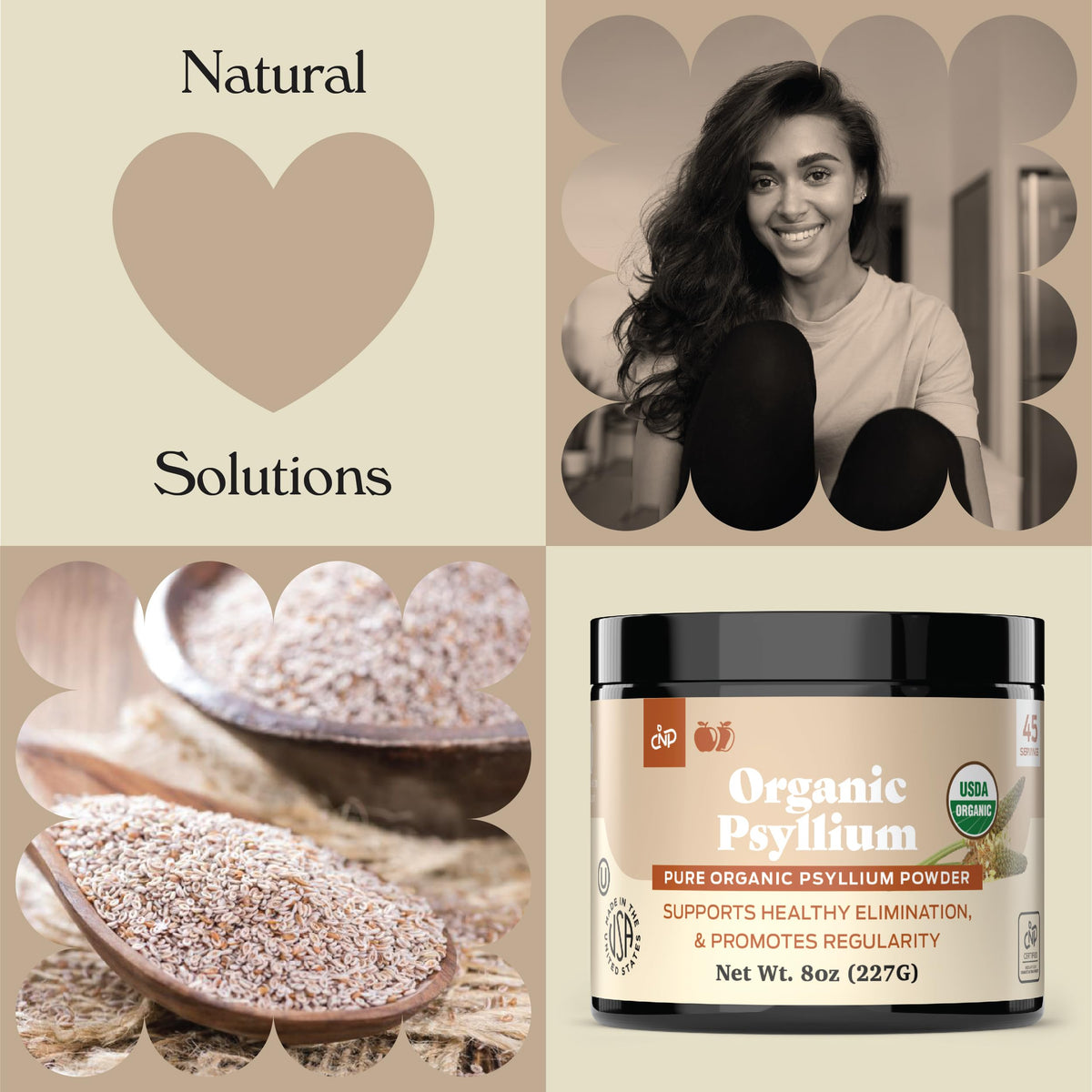 Poudre de psyllium bio 200g sur une cuillère