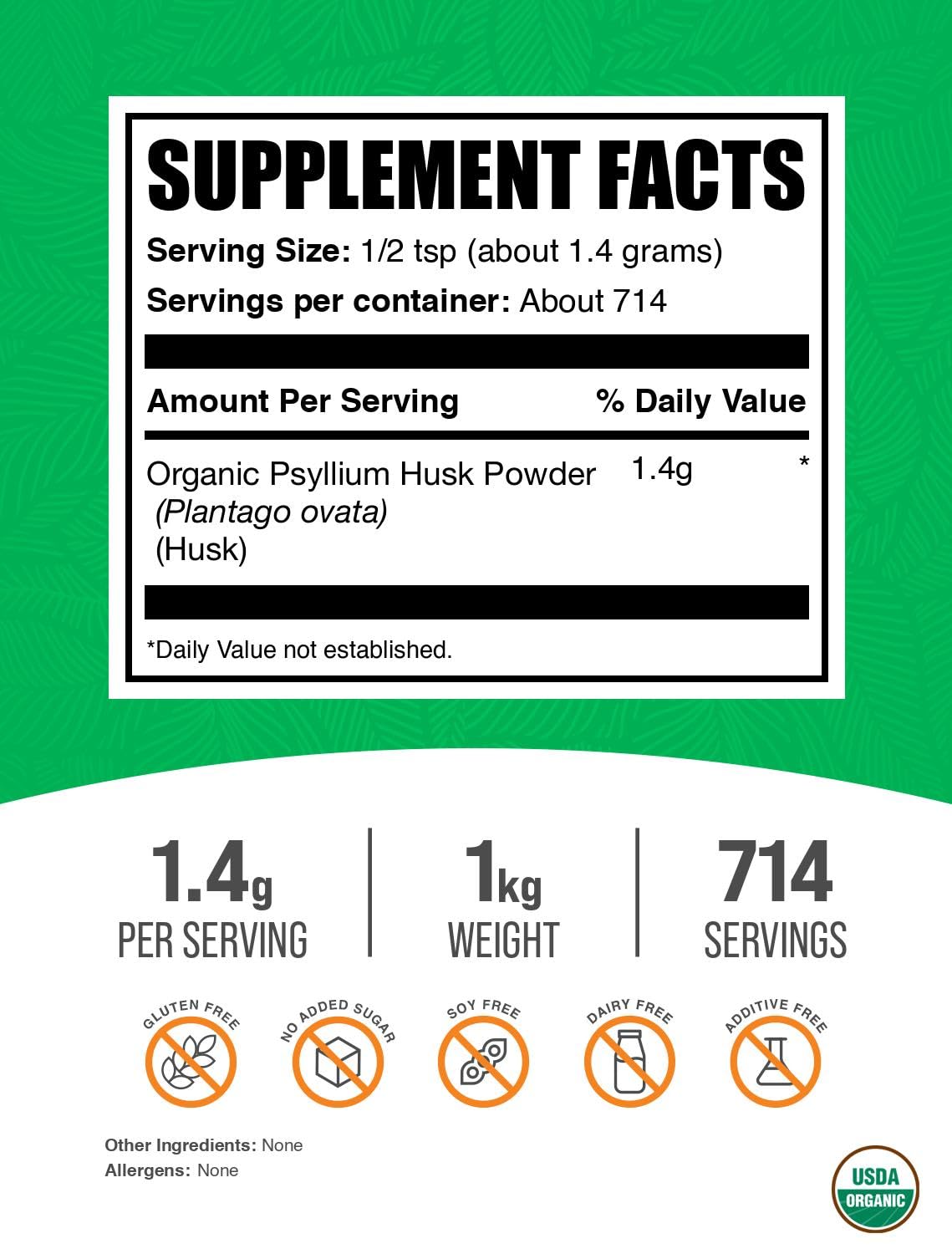 Poudre de Psyllium Bio BulkSupplements 1 kg dans une cuillère