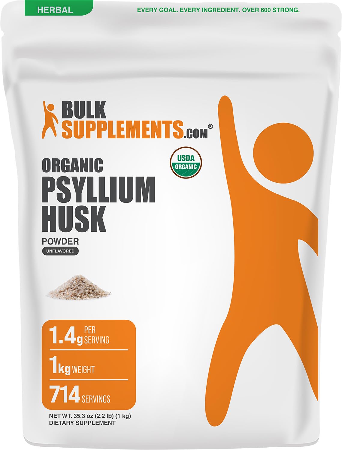 Poudre de Psyllium Bio BulkSupplements 1 kg vue avant avec étiquette