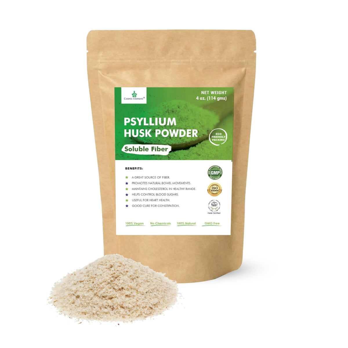 Poudre de psyllium bio Cosmic Element 118g vue de face