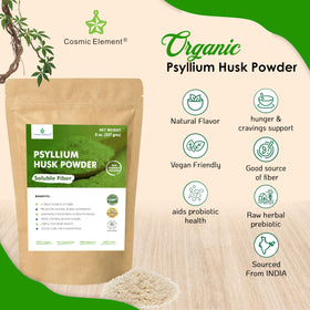 Poudre de psyllium bio Cosmic Element versée dans un verre