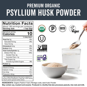 Poudre de psyllium bio dans un bol avec des fruits