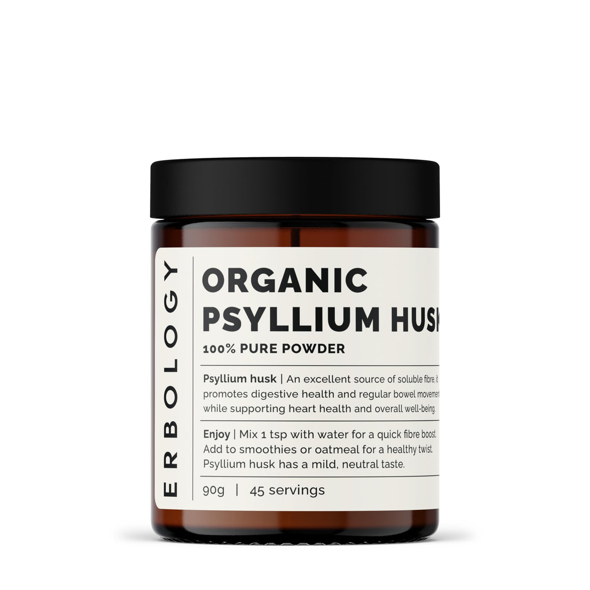 Poudre de psyllium bio Erbology 272g, vue de face avec étiquette