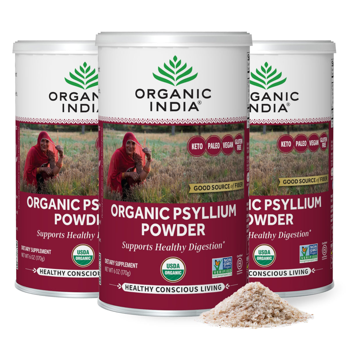 Poudre de psyllium bio ORGANIC INDIA 640g, vue de face
