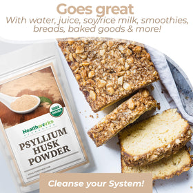 Poudre de Psyllium Bio près de smoothies et fruits