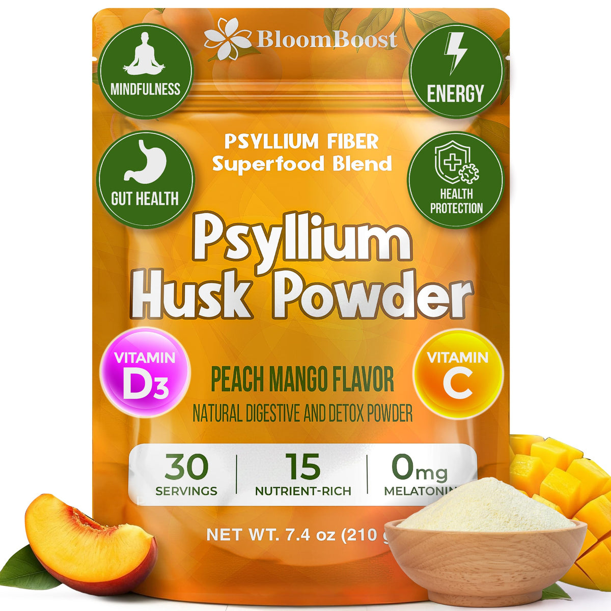 Poudre de psyllium BloomBoost 240g vue de face