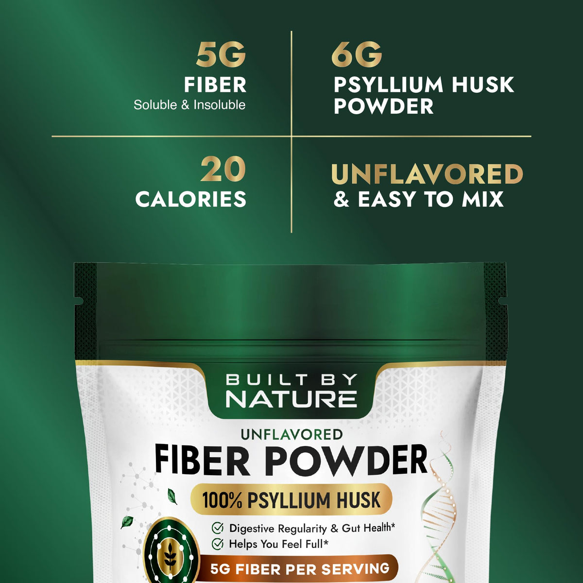 Poudre de psyllium Built by Nature, mélange dans un verre d'eau