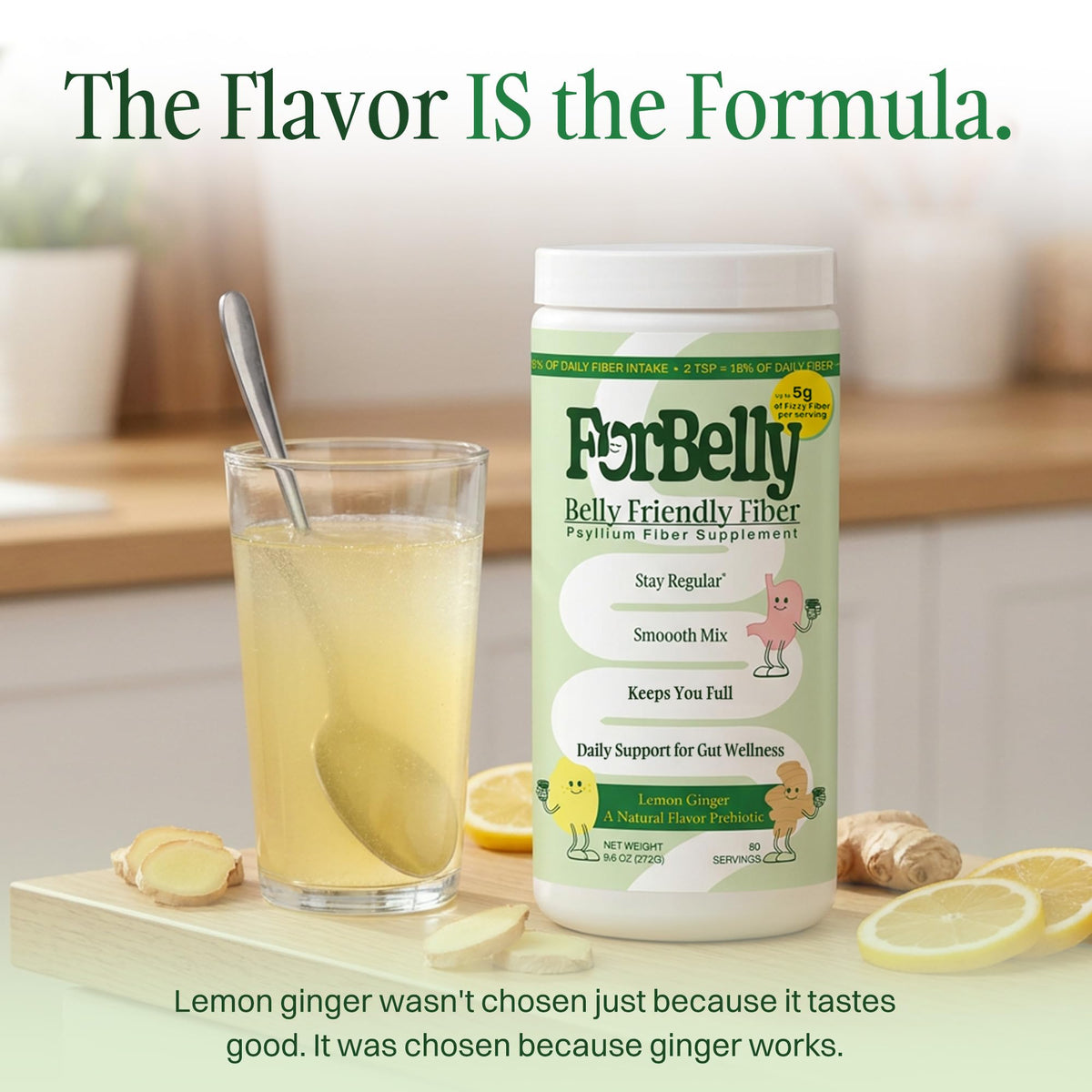 Poudre de psyllium ForBelly dans un verre d'eau