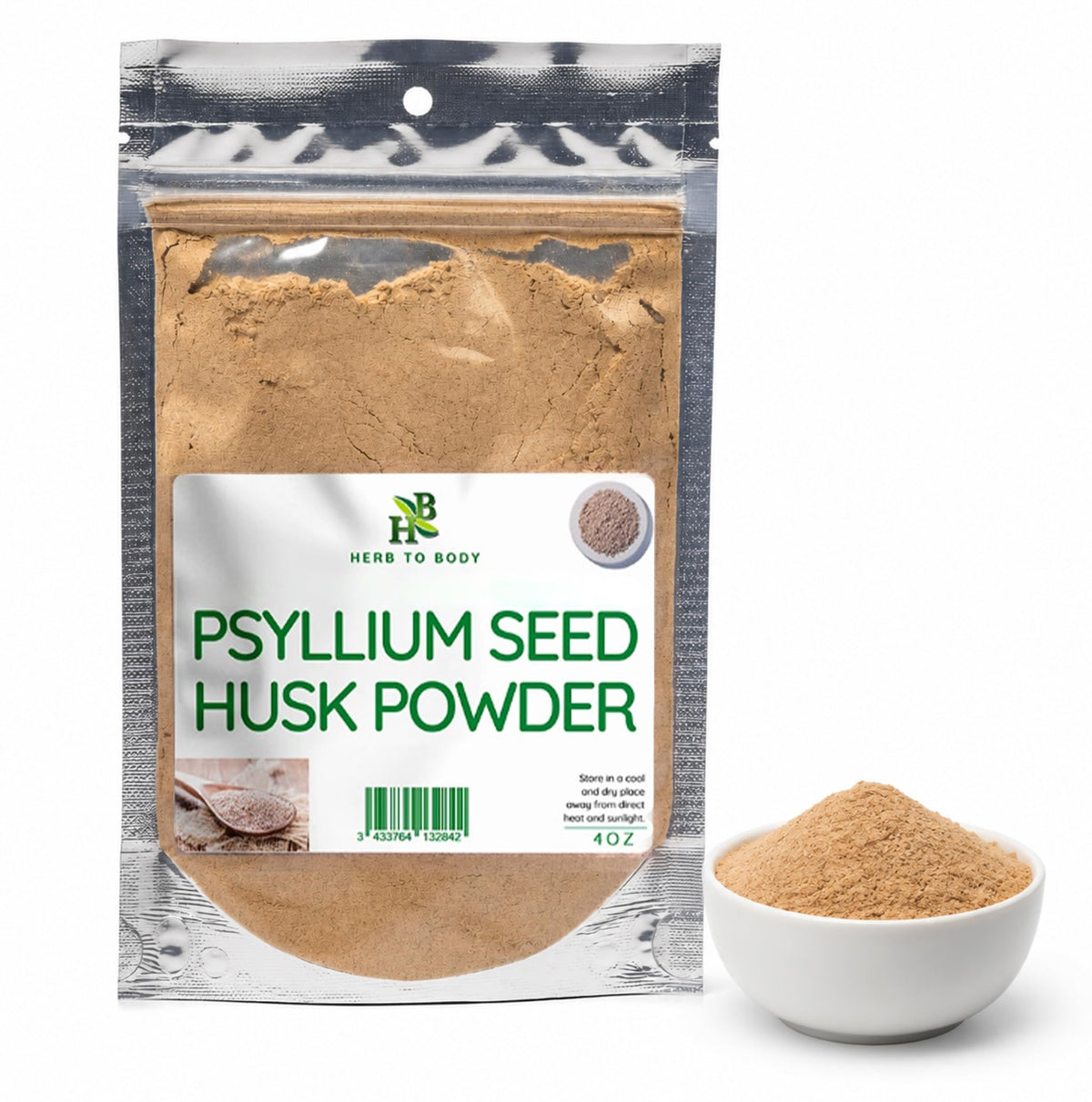 Poudre de psyllium Herb To Body 118g vue frontale avec emballage