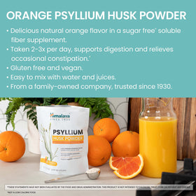 Poudre de psyllium Himalaya 340 g sur une table