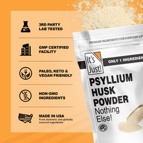 Poudre de psyllium It's Just! 1851g vue arrière avec informations nutritionnelles