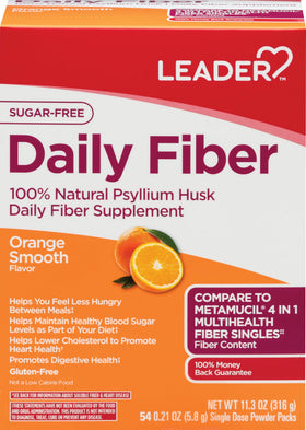 Poudre de psyllium Leader en sachets individuels, vue de face