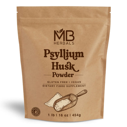 Poudre de Psyllium MB Herbals 490g vue de face avec étiquette
