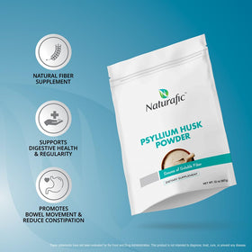 Poudre de psyllium Naturafic à côté d'ingrédients de pâtisserie