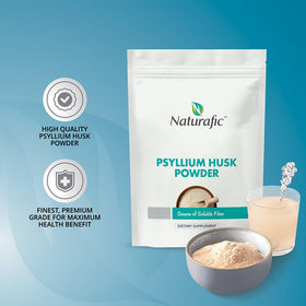 Poudre de psyllium Naturafic dans un verre d'eau