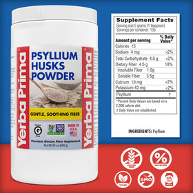 Poudre de psyllium Yerba Prima versée dans un verre