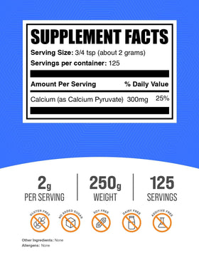 Poudre de Pyruvate de Calcium BulkSupplements 250g vue arrière