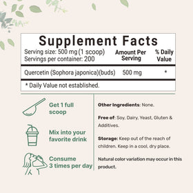 Poudre de Quercétine Dihydratée Micro Ingredients 500mg 100g emballage
