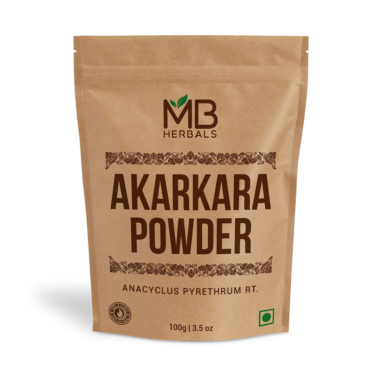 Poudre de racine d'Akarkara MB Herbals 100g avec emballage