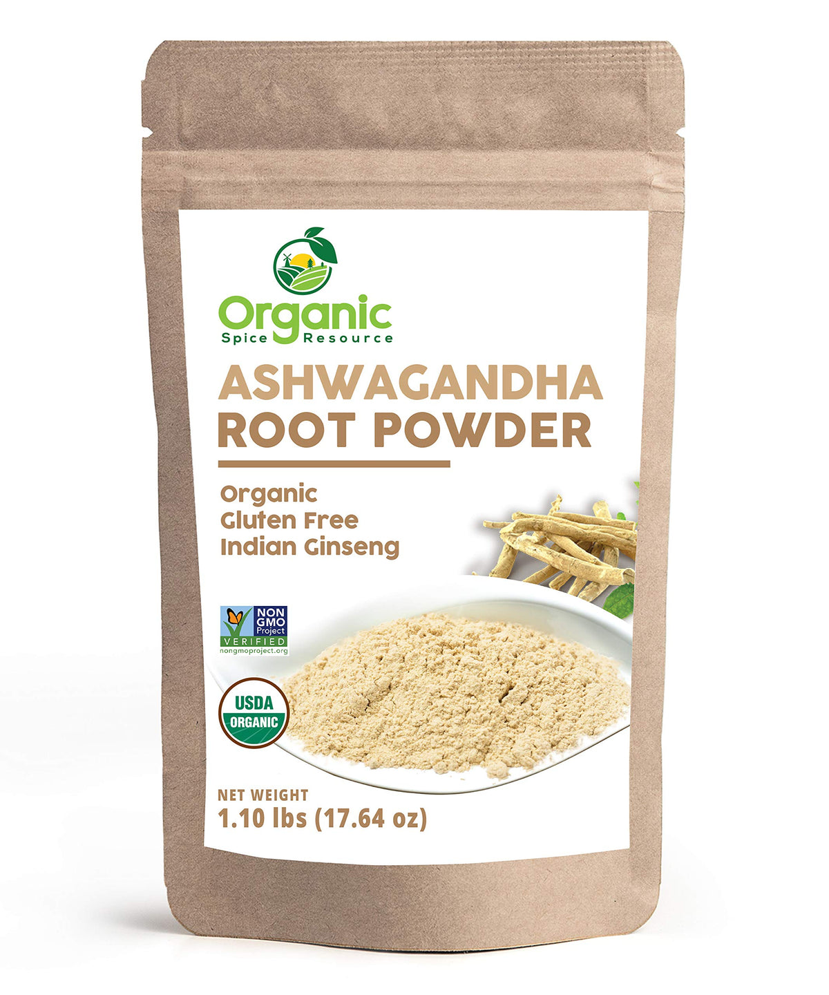 Poudre de Racine d'Ashwagandha Bio Organic Spice Resource dans un sachet kraft