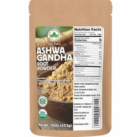 Poudre de racine d'Ashwagandha bio U.S. Wellness Naturals dans un sac refermable