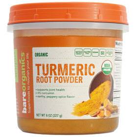 Poudre de racine de curcuma BareOrganics 308g vue de face