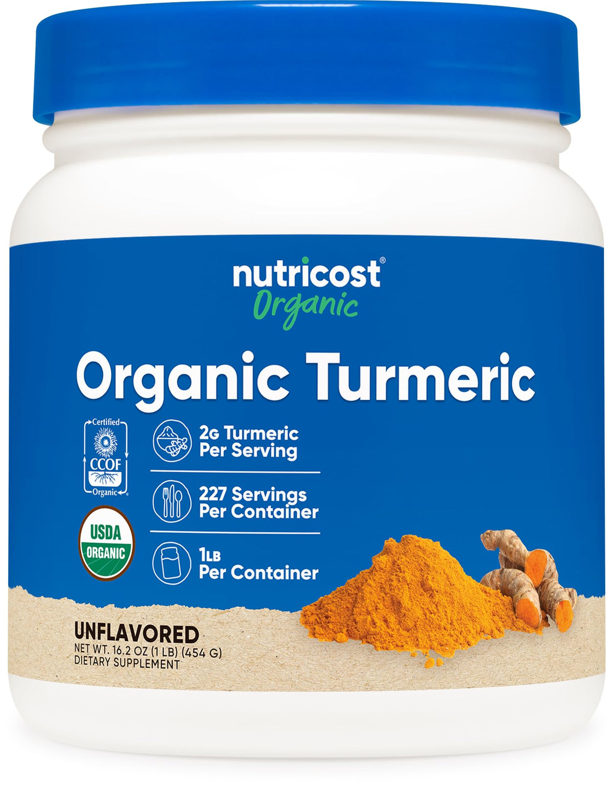 Poudre de racine de curcuma bio Nutricost 531g vue avant