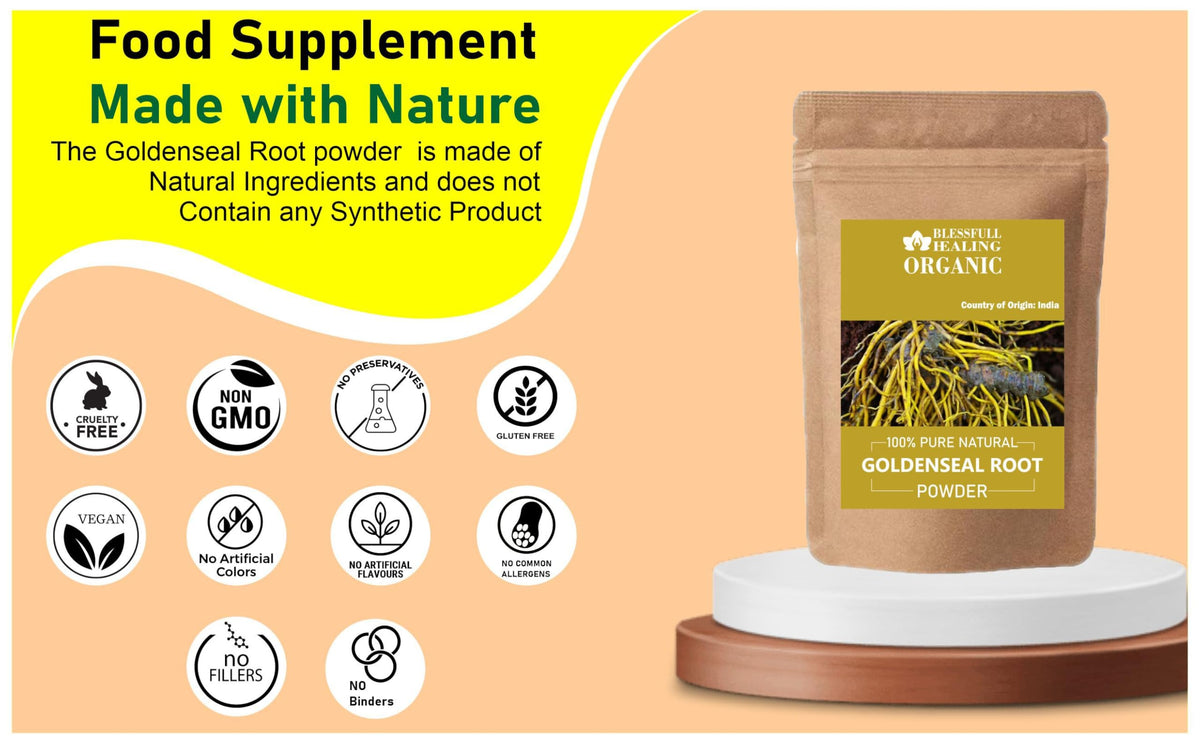 Poudre de racine de Goldenseal 200g sur une table