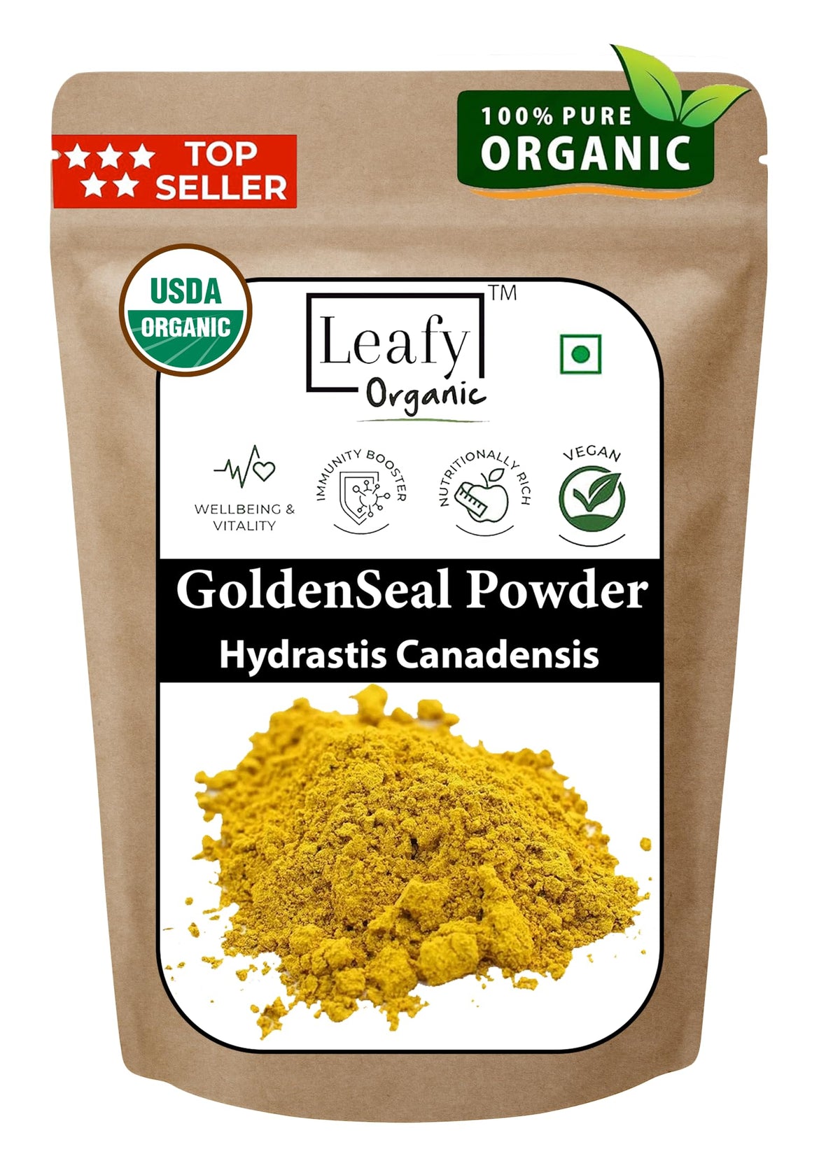 Poudre de racine de goldenseal Leafy Organic 100g vue de face