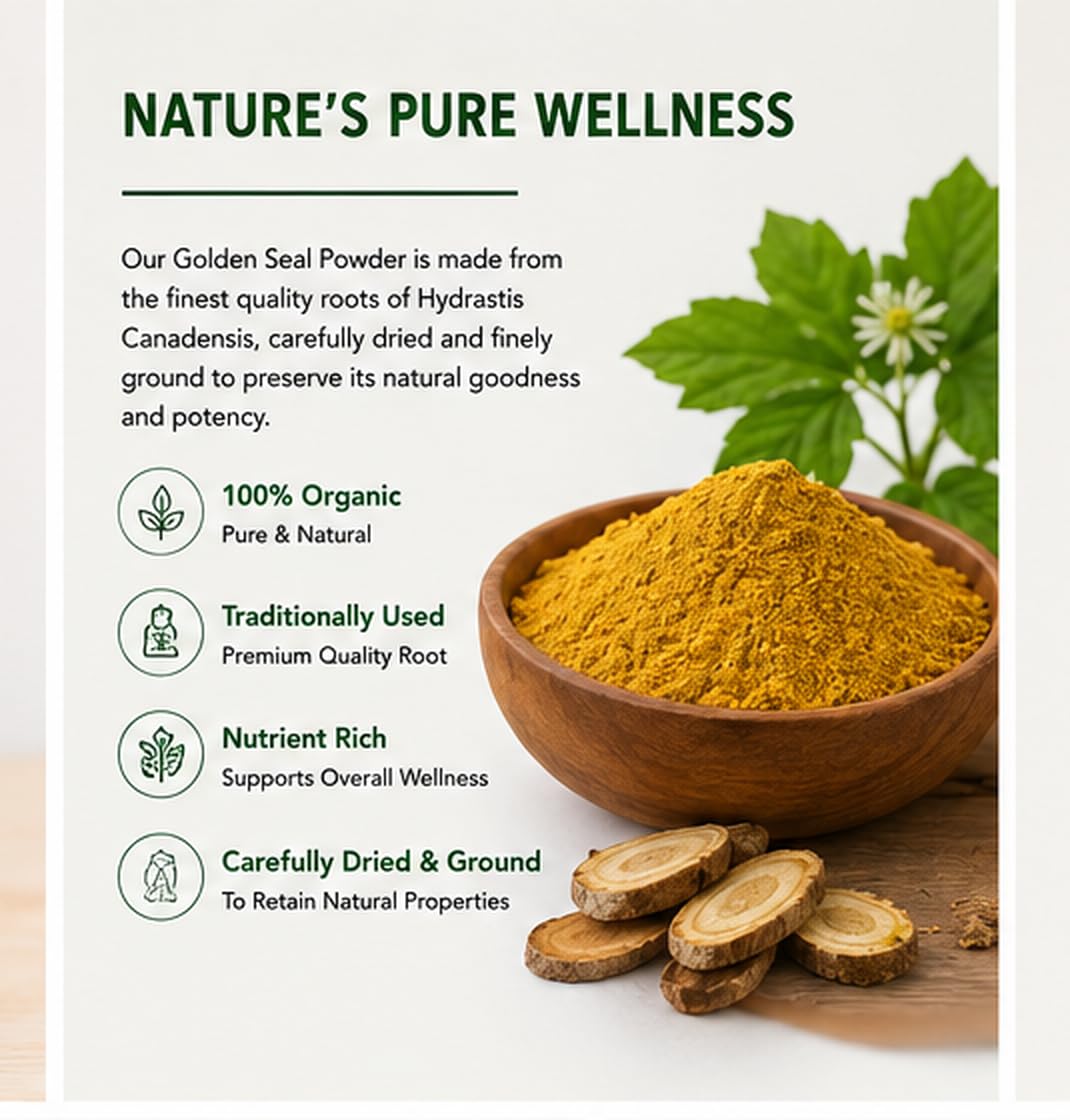 Poudre de racine de goldenseal Leafy Organic dans un bol