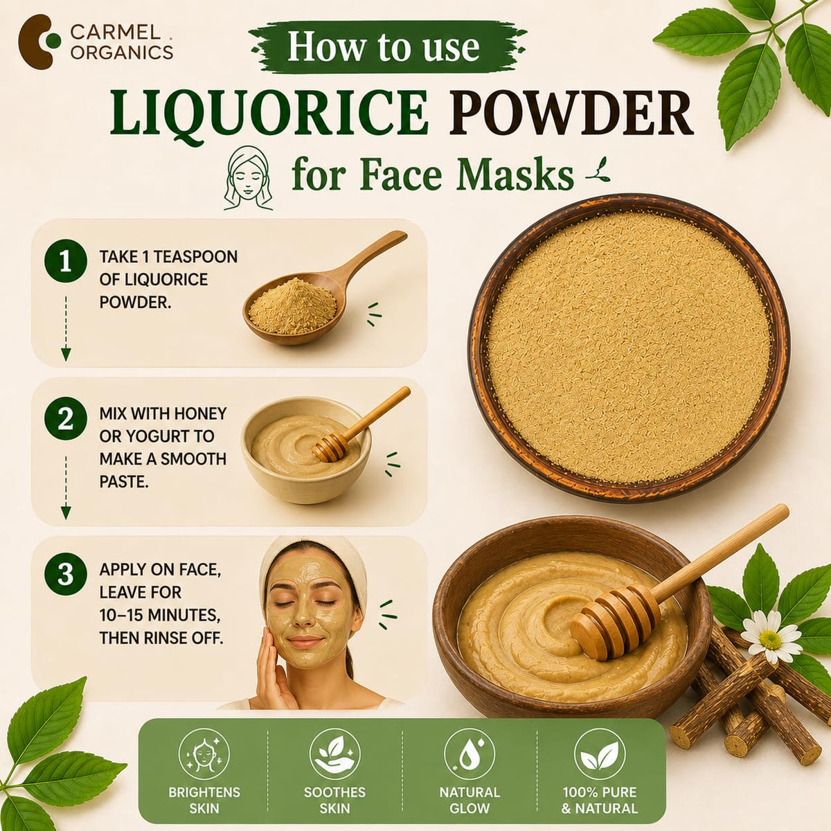 Poudre de racine de réglisse CARMEL ORGANICS dans un bol