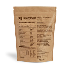 Poudre de racine de réglisse MB Herbals 240g montrant la texture fine
