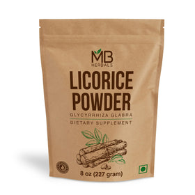 Poudre de racine de réglisse MB Herbals 240g vue avant avec emballage