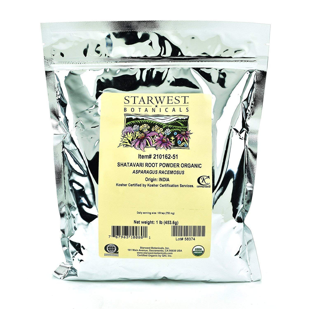 Poudre de racine de Shatavari bio de Starwest Botanicals en sachet de 458g