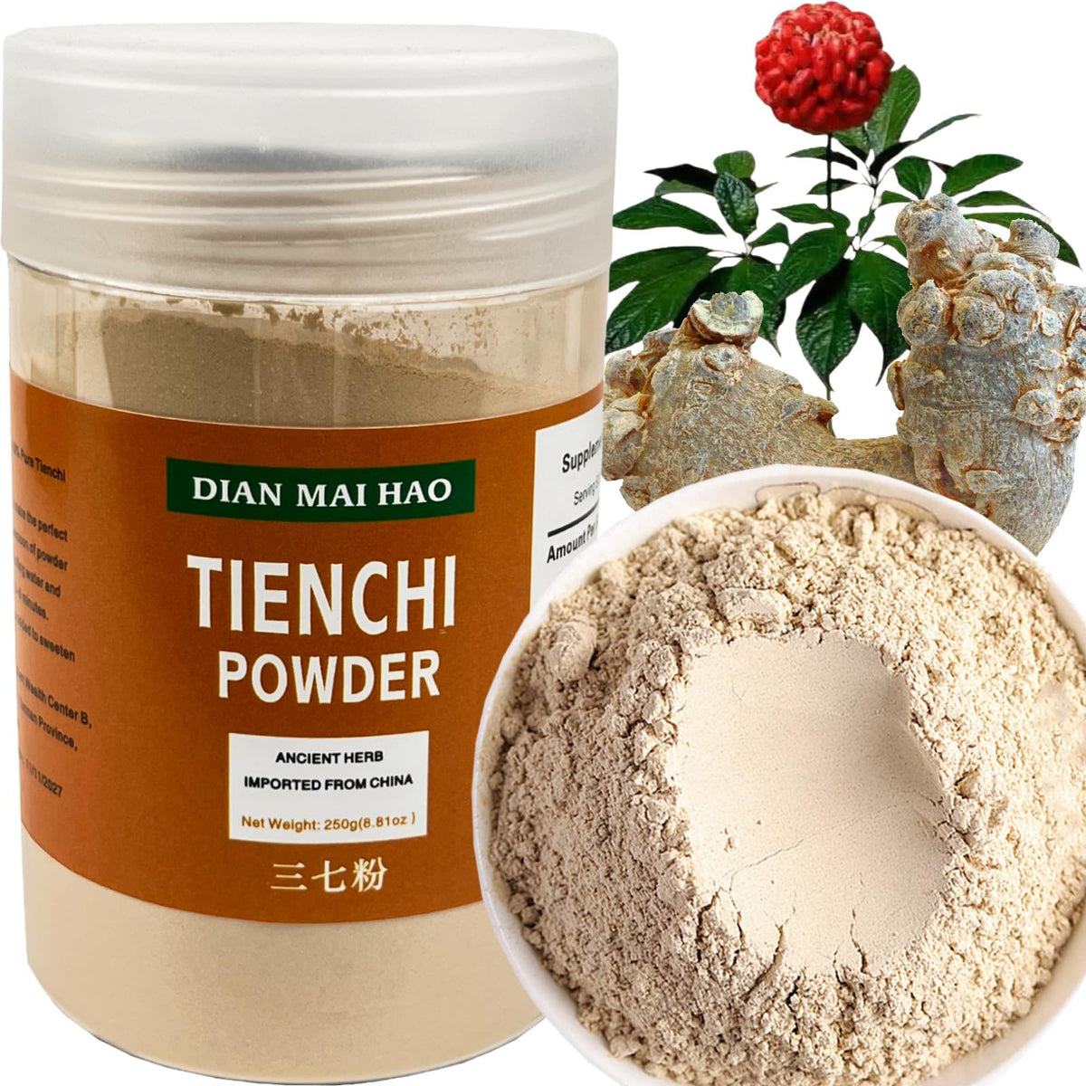 Poudre de Racine de Tien Chi DIAN MAI HAO 250g vue avant avec emballage