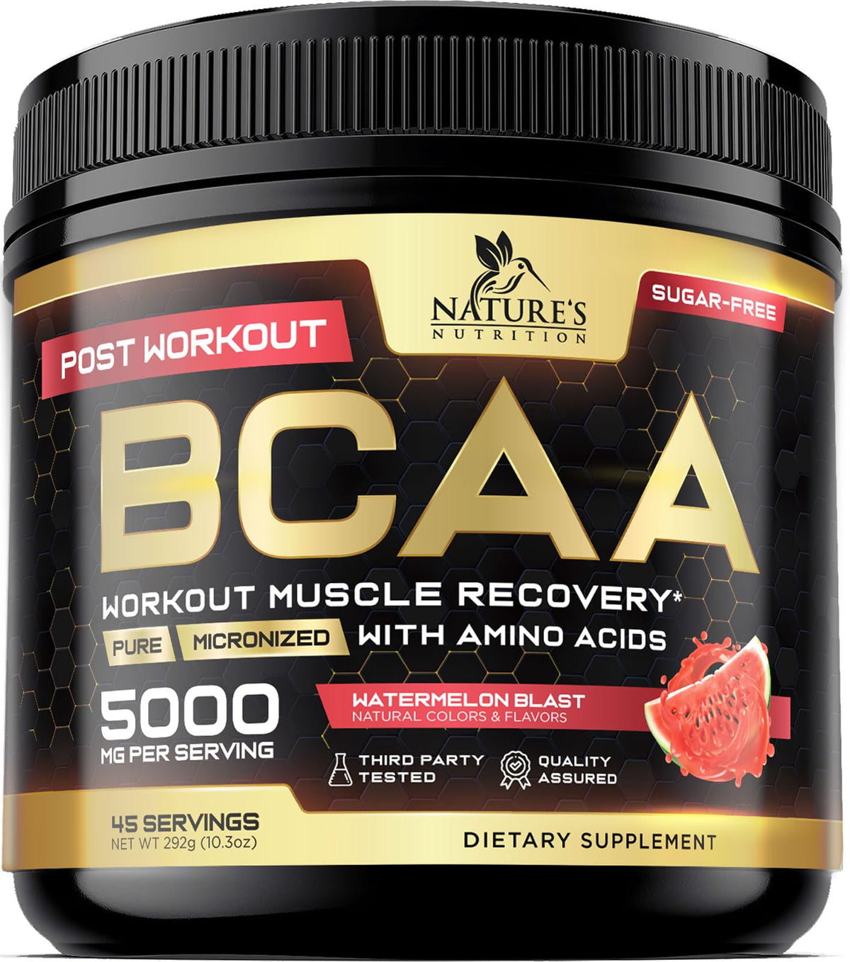 Poudre de récupération musculaire BCAA Nature's Nutrition 331g vue de face