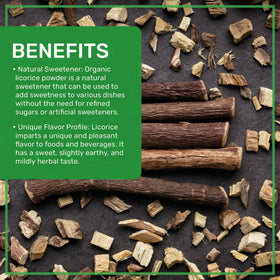 Poudre de réglisse Jiva Organics sur une cuillère en bois
