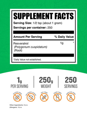 Poudre de Resvératrol BulkSupplements 250g avec cuillère