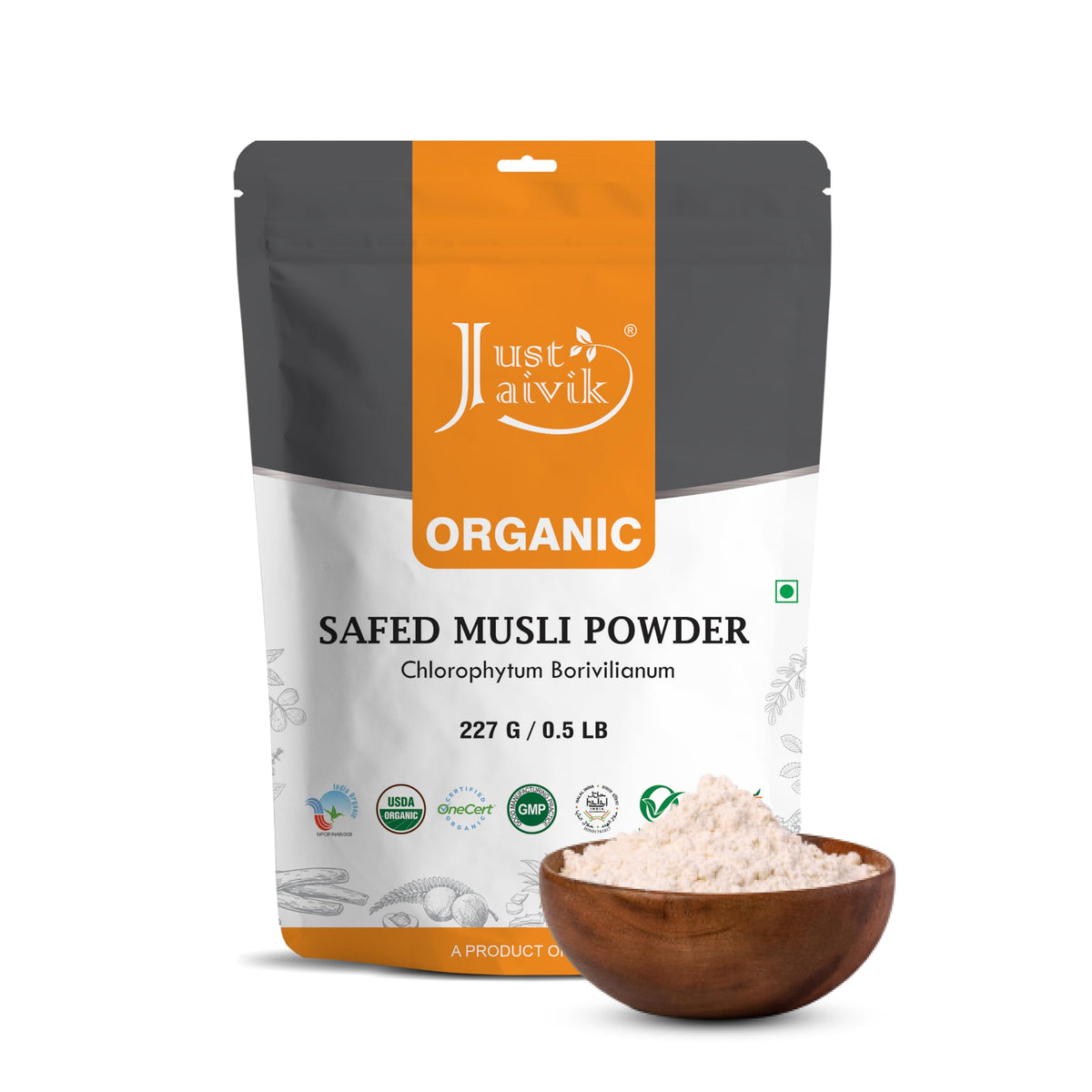 Poudre de Safed Musli Bio Just Jaivik 259g vue de face