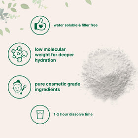 Poudre de sérum acide hyaluronique dissoute dans un verre d'eau