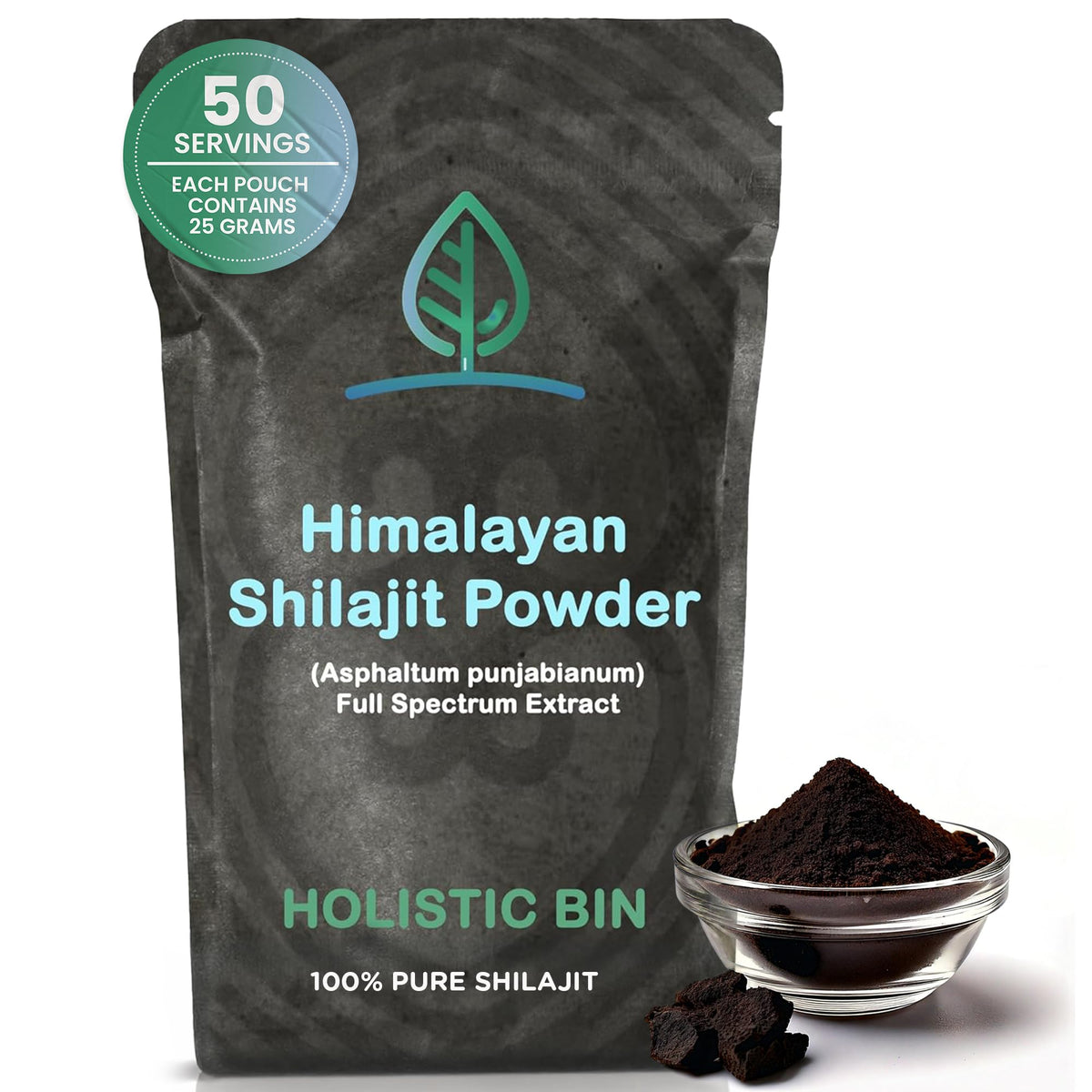 Poudre de Shilajit brut Himalayen Holistic Bin 32g vue avant