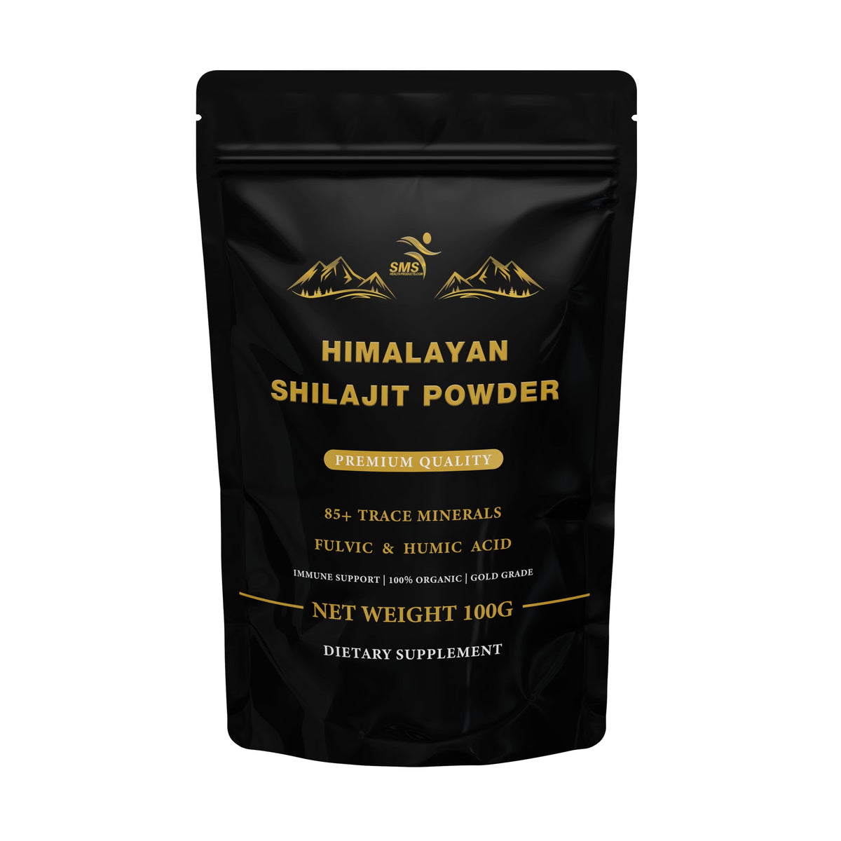 Poudre de Shilajit Himalayen 100g vue avant avec emballage