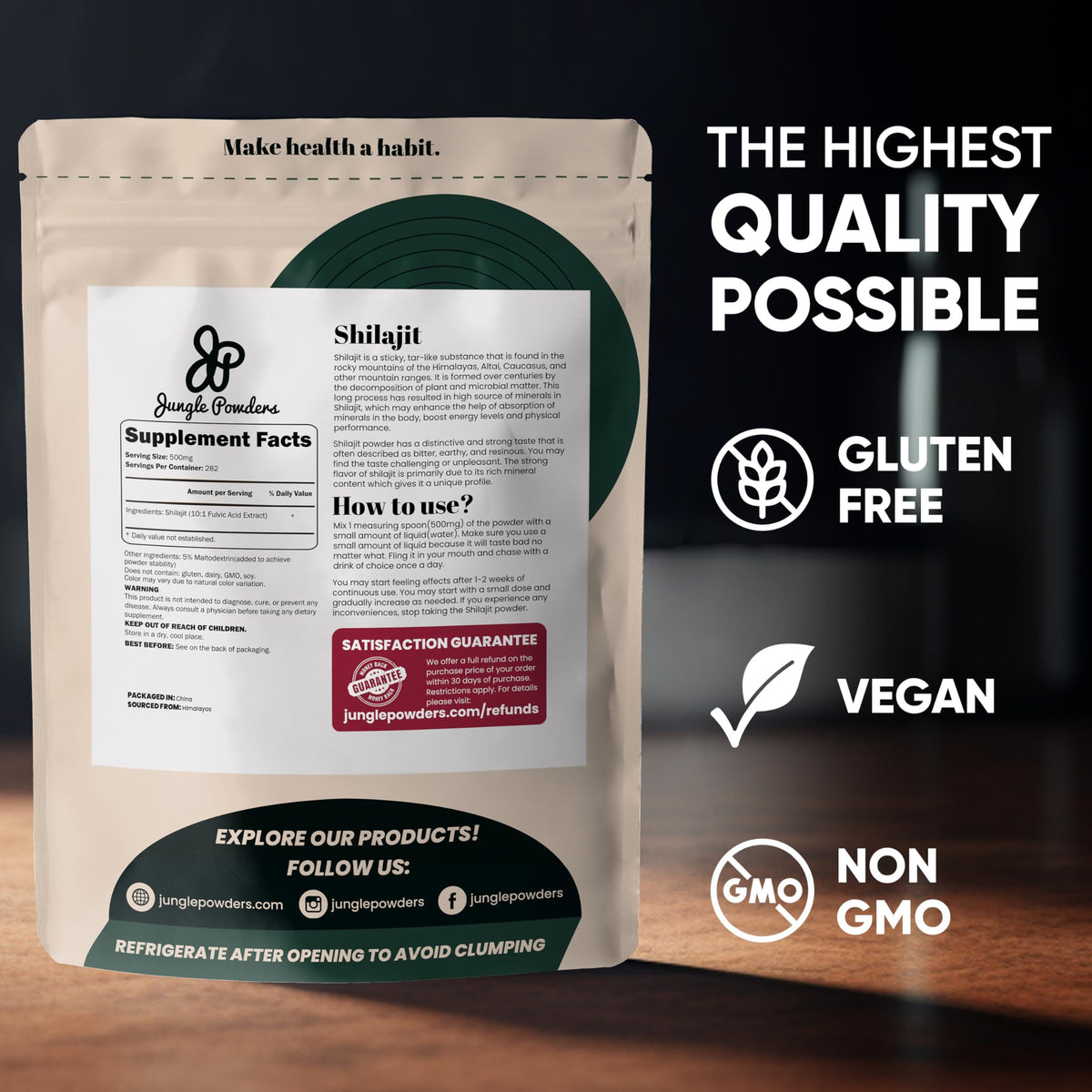 Poudre de Shilajit Jungle Powders sur un plan de travail