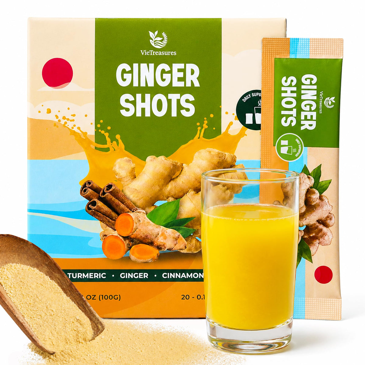 Poudre de shots de gingembre VieTreasures en sachets