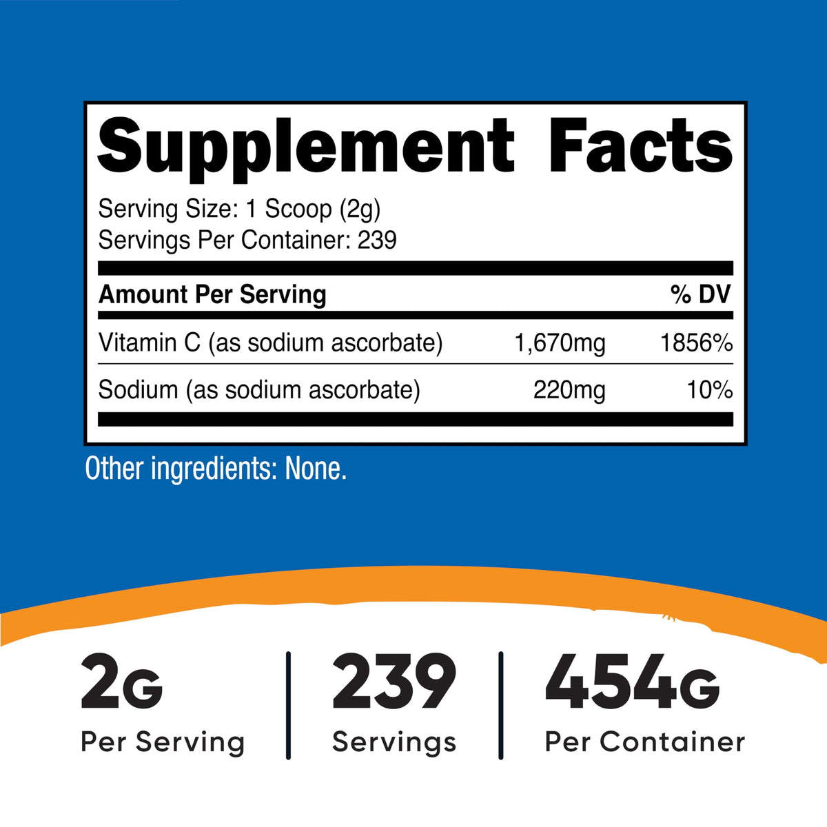 Poudre de sodium ascorbate Nutricost en portion dans un verre